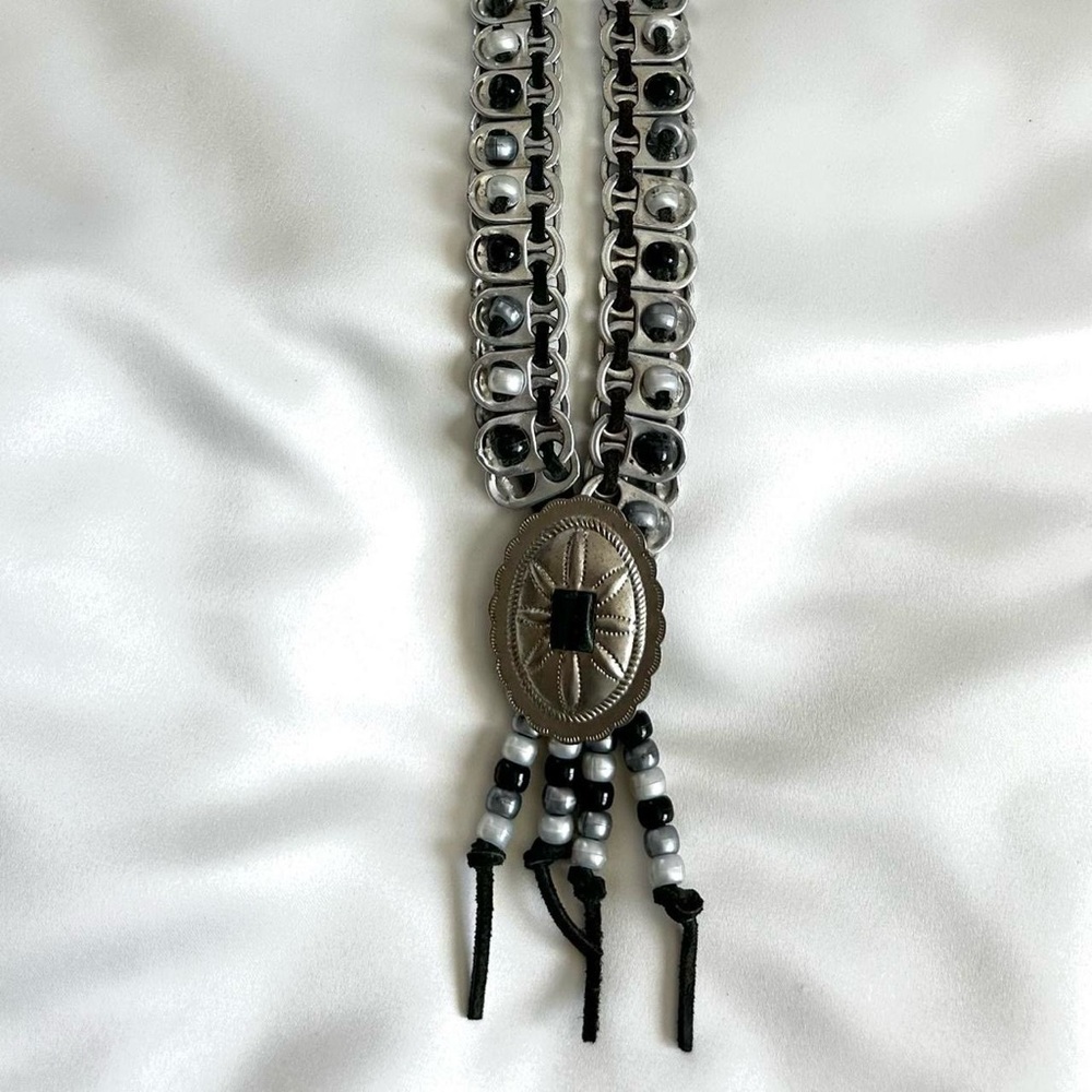 WESTERN STYLE SILVER POP TAB CONCHO NECKLACE-19”~Unique! - Picture 6 of 8